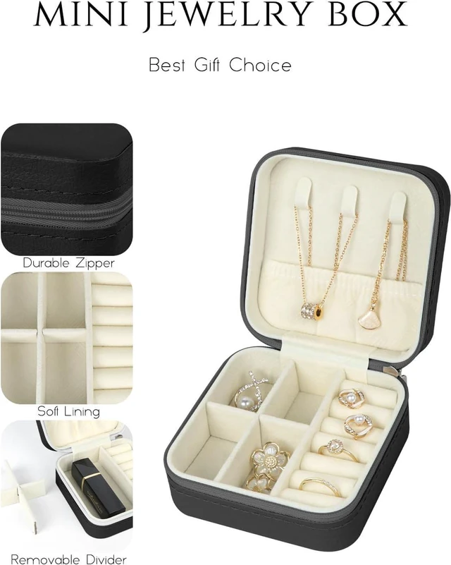 Alt view image 3 of 7 - Travel Jewelry Case, Travel Jewelry Box, Mini Jewelry Travel Case, Jewelry Organizer Case, Portable Small Jewelry Organizer Storage Boxes - Best Gift for Women Girls.