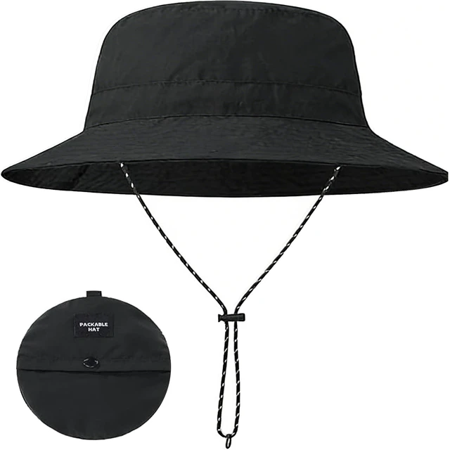 Alt view image 2 of 7 - CLeemuziN Women Quick Dry Packable Fishing Hat Summer Outdoor Lightweight Hiking Sun Hat with Detachable Chin Strap Medium Black