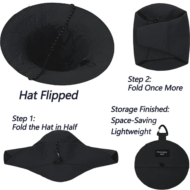 Alt view image 3 of 7 - CLeemuziN Women Quick Dry Packable Fishing Hat Summer Outdoor Lightweight Hiking Sun Hat with Detachable Chin Strap Medium Black