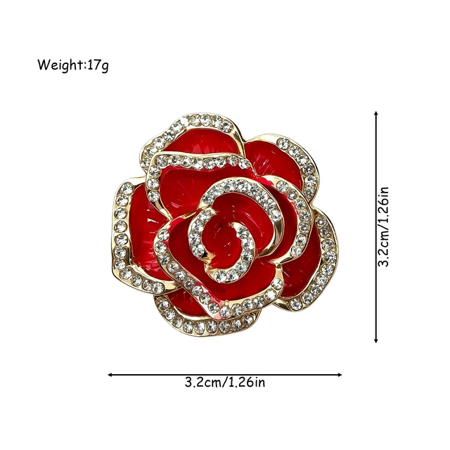 Alt view image 5 of 6 - Seakuur Camellia Brooch Rose Pin Rhinestone Crystal Lapel Enamel Elegant Vintage Corsage for Women Suit Dress Scarf Wedding Party Jewelry (Red)