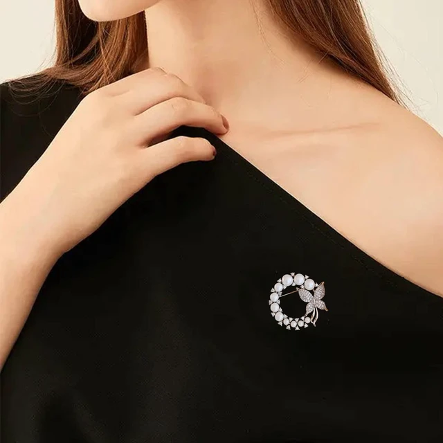 Alt view image 2 of 7 - Aishgjia Multicolor Rhinestone Pearl Crystal Butterfly Cute Animal Brooch Pin Lapel Pin for Women Decoration Gift Fashion Wedding Jewelry (E-Silver)
