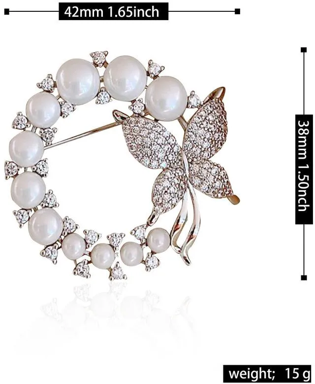 Alt view image 4 of 7 - Aishgjia Multicolor Rhinestone Pearl Crystal Butterfly Cute Animal Brooch Pin Lapel Pin for Women Decoration Gift Fashion Wedding Jewelry (E-Silver)