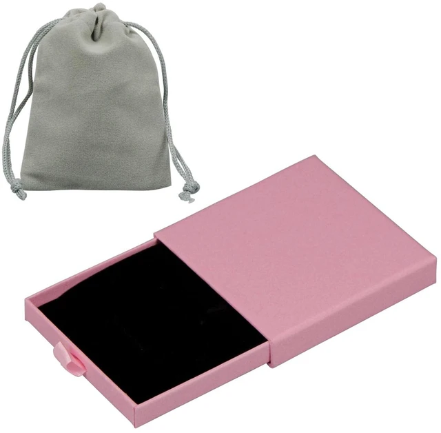 Main image of 1 Pcs Small Jewelry Gift Box with Drawstring bag,Square Cardboard Organizer for Necklace, Bracelet, Earrings,for Birthday, Xmas, Wedding, Valentine's Day Wrapping (Pink)