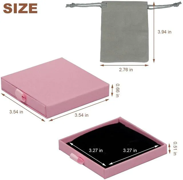 Alt view image 2 of 7 - 1 Pcs Small Jewelry Gift Box with Drawstring bag,Square Cardboard Organizer for Necklace, Bracelet, Earrings,for Birthday, Xmas, Wedding, Valentine's Day Wrapping (Pink)