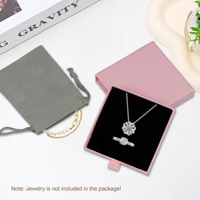 Alt view image 3 of 7 - 1 Pcs Small Jewelry Gift Box with Drawstring bag,Square Cardboard Organizer for Necklace, Bracelet, Earrings,for Birthday, Xmas, Wedding, Valentine's Day Wrapping (Pink)