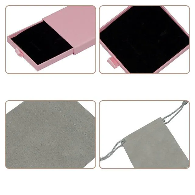 Alt view image 5 of 7 - 1 Pcs Small Jewelry Gift Box with Drawstring bag,Square Cardboard Organizer for Necklace, Bracelet, Earrings,for Birthday, Xmas, Wedding, Valentine's Day Wrapping (Pink)