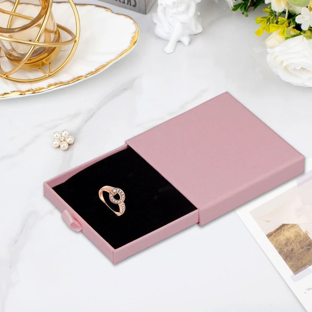 Alt view image 7 of 7 - 1 Pcs Small Jewelry Gift Box with Drawstring bag,Square Cardboard Organizer for Necklace, Bracelet, Earrings,for Birthday, Xmas, Wedding, Valentine's Day Wrapping (Pink)