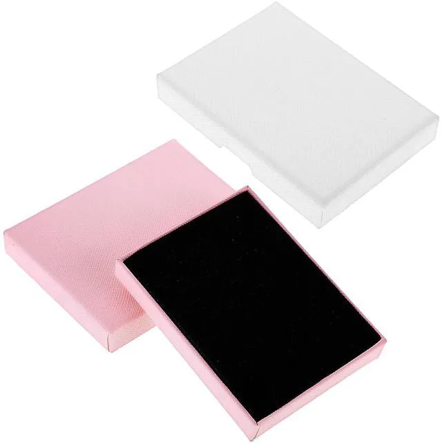 Main image of 2Pcs Jewelry Gift Boxes, Small Jewelry Box Necklace Organizer Box with Lids for Necklaces Rings Bracelets Earrings Cardboard Gift Box for Birthday Wedding Party Favors (White, Pink)