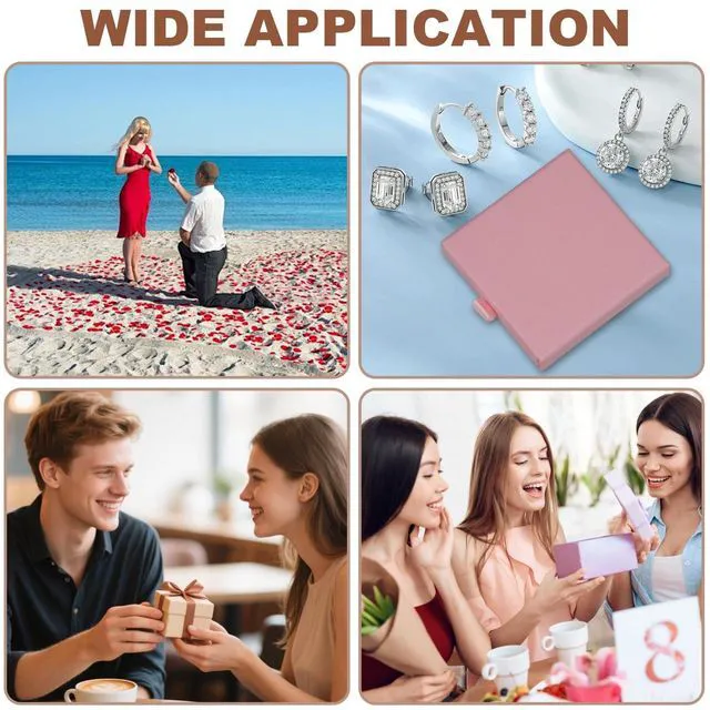 Alt view image 6 of 7 - 1 Pcs Small Jewelry Gift Box with Drawstring bag,Square Cardboard Organizer for Necklace, Bracelet, Earrings,for Birthday, Xmas, Wedding, Valentine's Day Wrapping (Pink)