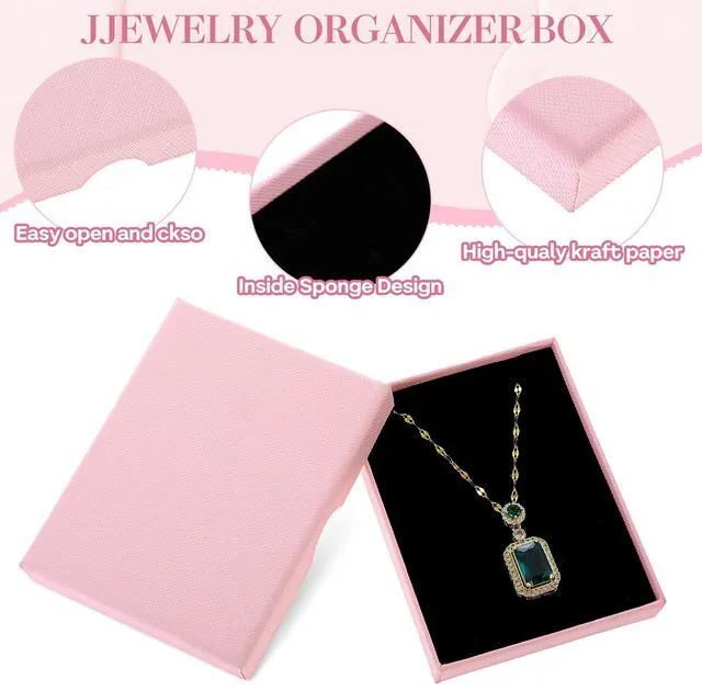 Alt view image 3 of 7 - 2Pcs Jewelry Gift Boxes, Small Jewelry Box Necklace Organizer Box with Lids for Necklaces Rings Bracelets Earrings Cardboard Gift Box for Birthday Wedding Party Favors (White, Pink)