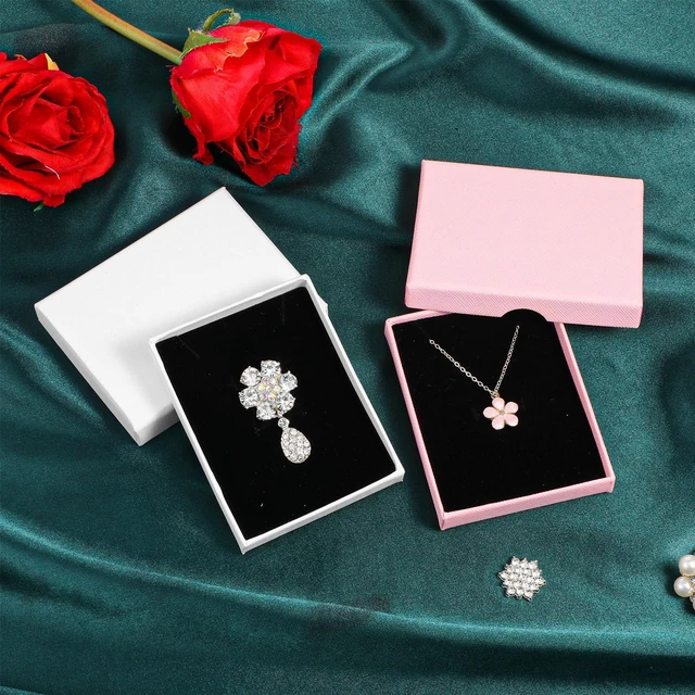 Alt view image 4 of 7 - 2Pcs Jewelry Gift Boxes, Small Jewelry Box Necklace Organizer Box with Lids for Necklaces Rings Bracelets Earrings Cardboard Gift Box for Birthday Wedding Party Favors (White, Pink)