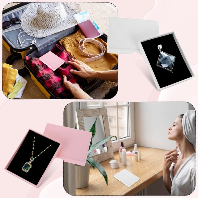 Alt view image 5 of 7 - 2Pcs Jewelry Gift Boxes, Small Jewelry Box Necklace Organizer Box with Lids for Necklaces Rings Bracelets Earrings Cardboard Gift Box for Birthday Wedding Party Favors (White, Pink)
