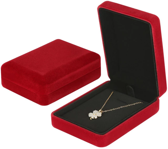 Main image of 2 Pcs Jewelry Necklace Pendant Gift Box for Women (Red) | Metal Velvet, Jewelry Holder Case, for Proposal Mother's Day Birthday Anniversary