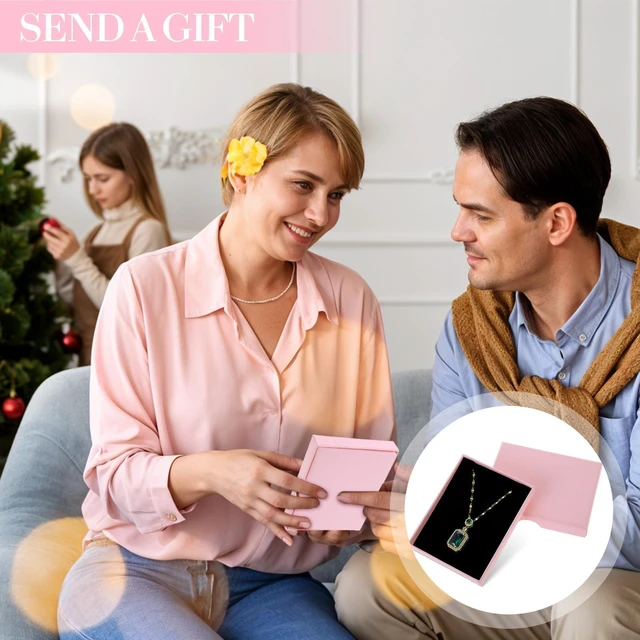 Alt view image 7 of 7 - 2Pcs Jewelry Gift Boxes, Small Jewelry Box Necklace Organizer Box with Lids for Necklaces Rings Bracelets Earrings Cardboard Gift Box for Birthday Wedding Party Favors (White, Pink)