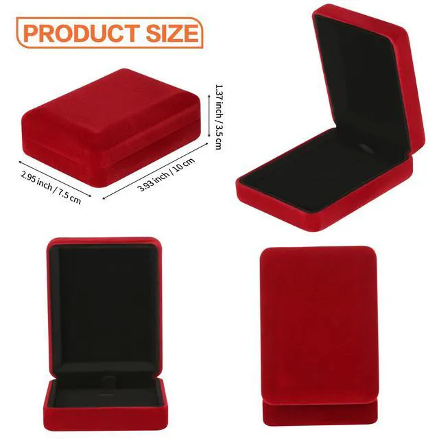 Alt view image 2 of 7 - 2 Pcs Jewelry Necklace Pendant Gift Box for Women (Red) | Metal Velvet, Jewelry Holder Case, for Proposal Mother's Day Birthday Anniversary