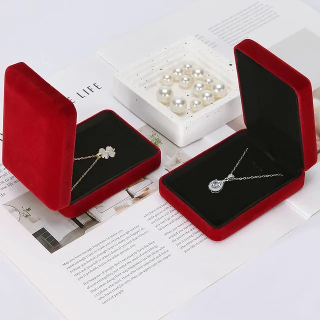 Alt view image 4 of 7 - 2 Pcs Jewelry Necklace Pendant Gift Box for Women (Red) | Metal Velvet, Jewelry Holder Case, for Proposal Mother's Day Birthday Anniversary