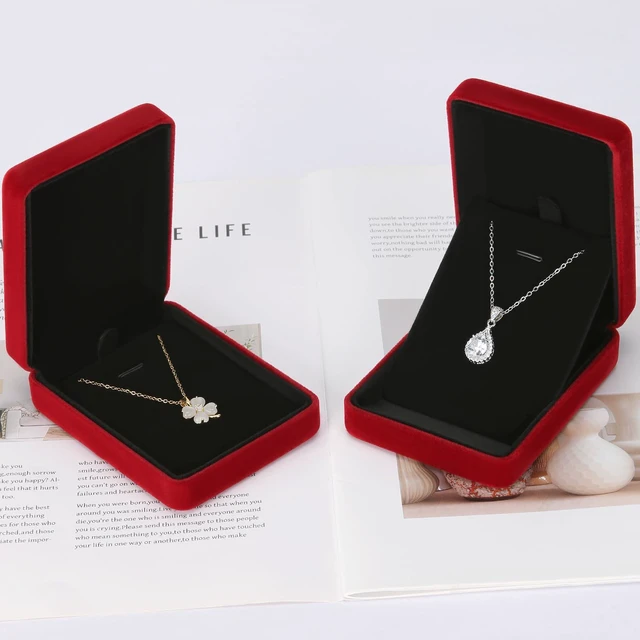 Alt view image 5 of 7 - 2 Pcs Jewelry Necklace Pendant Gift Box for Women (Red) | Metal Velvet, Jewelry Holder Case, for Proposal Mother's Day Birthday Anniversary