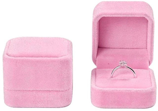 Main image of 2 Pack Velvet Ring Boxes, Earring Pendant Storage Case, Ring Earrings Gift Box, Accessories Display, for Proposal, Engagement, Wedding (Pink)