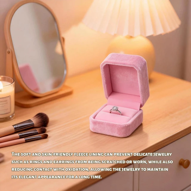 Alt view image 6 of 7 - 2 Pack Velvet Ring Boxes, Earring Pendant Storage Case, Ring Earrings Gift Box, Accessories Display, for Proposal, Engagement, Wedding (Pink)