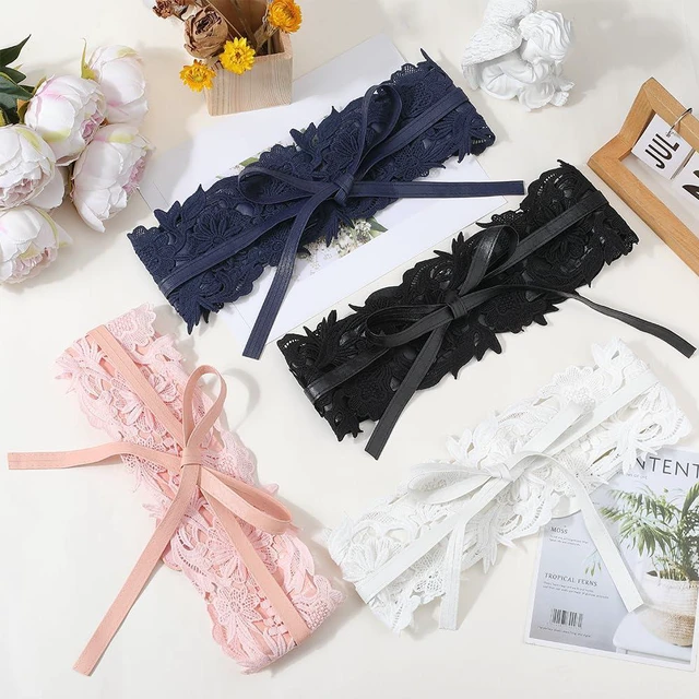 Alt view image 3 of 5 - Black Wide Cinch Corset Lace Up Waist Belt Vintage Boho Flower Bowknot Faux Leather Bow Tie Wrap Around Obi Trendy Waistband Belts Bulk for Women Dresses Clothes Costume Shirts Accessories