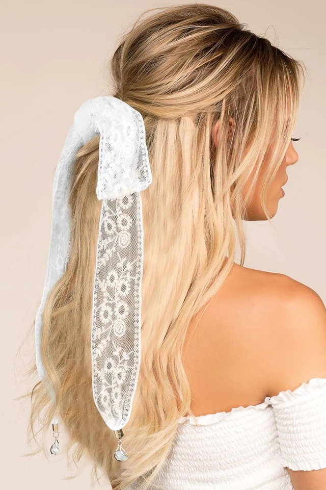 Alt view image 5 of 7 - GERINLY White Lace Scarf Ribbon Neckerchief Thin Boho Lace Waist Belt Bridal Neck Scarfs Headband Embroidery (Y-White)