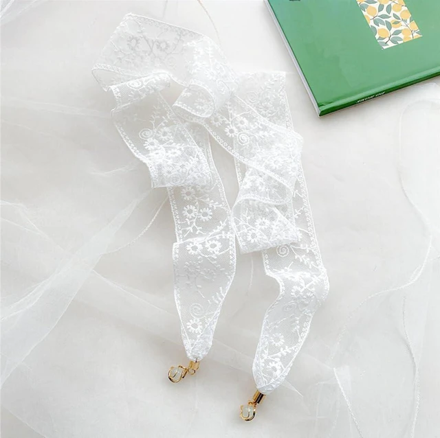 Alt view image 7 of 7 - GERINLY White Lace Scarf Ribbon Neckerchief Thin Boho Lace Waist Belt Bridal Neck Scarfs Headband Embroidery (Y-White)