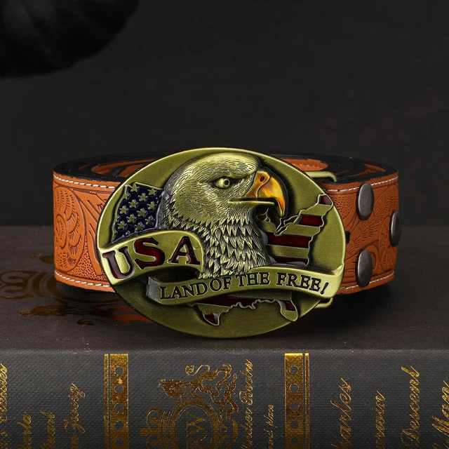 Alt view image 4 of 5 - USA 250th Anniversary Western Patriotic Eagle Belt Buckle, Bronze | Durable zinc alloy, fits 1.5in leather belts, versatile western belt buckle, for rodeo, casual and formal outfits