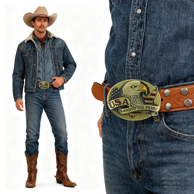 Alt view image 5 of 5 - USA 250th Anniversary Western Patriotic Eagle Belt Buckle, Bronze | Durable zinc alloy, fits 1.5in leather belts, versatile western belt buckle, for rodeo, casual and formal outfits