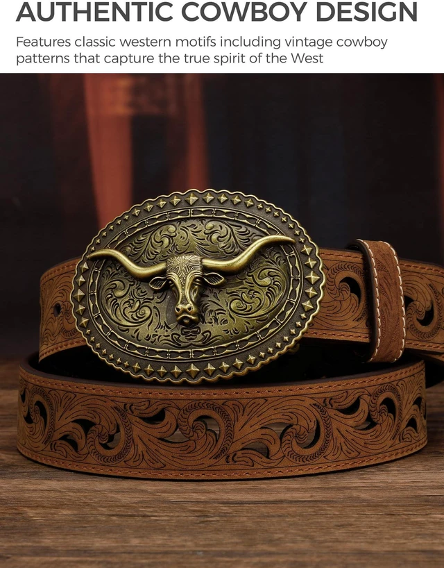 Alt view image 5 of 6 - Vintage Longhorn Belt Buckle for 1.5" Western Belts - Antique Bronze & Silver Cowboy Cowgirl Accessory (Texas Longhorn-Style07, Large)