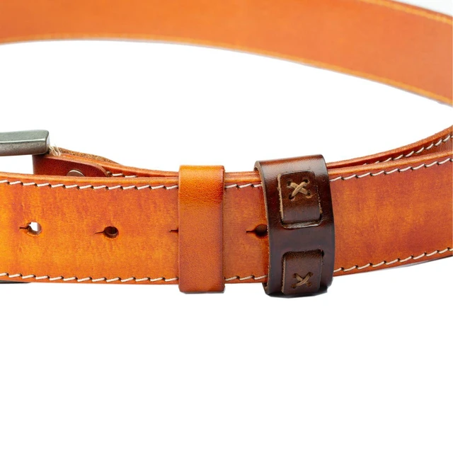 Alt view image 6 of 7 - XIYYOUC 1.5"(38mm-40mm) Belt Loop Keeper Men Belt Buckle Accessories Brown | Hand Sewn Double Buckle Cross Pattern 100% Full Grain Pure Cowhide Leather Belt Buckle Accessories Replacement belt loop