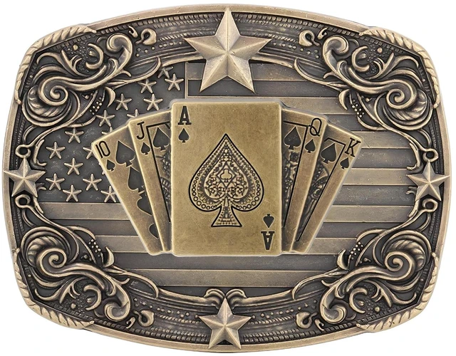 Main image of Western Cowboy Vintage Rodeo Poker Belt Buckle for Men, Bronze | Durable zinc alloy, fits 1.5in leather belts, versatile western belt buckle, for rodeo, casual and formal outfits