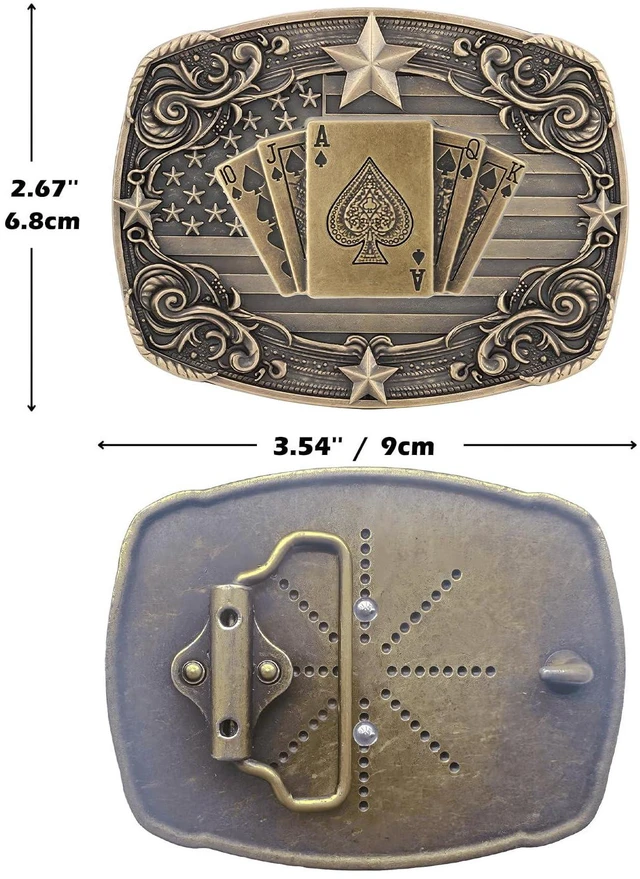 Alt view image 3 of 7 - Western Cowboy Vintage Rodeo Poker Belt Buckle for Men, Bronze | Durable zinc alloy, fits 1.5in leather belts, versatile western belt buckle, for rodeo, casual and formal outfits