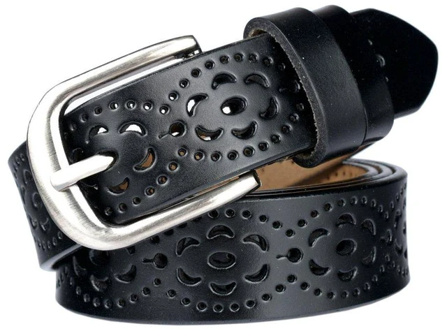 Main image of Women's Genuine Leather Belt, Hollow Fashion Casual Pin Buckle Leather Belt | Hollow Genuine Leather Belts,Fashion Casual Waist Belt,Jeans Dress Pants Floral Cutout Belt