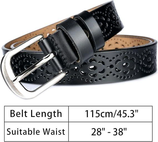 Alt view image 2 of 6 - Women's Genuine Leather Belt, Hollow Fashion Casual Pin Buckle Leather Belt | Hollow Genuine Leather Belts,Fashion Casual Waist Belt,Jeans Dress Pants Floral Cutout Belt