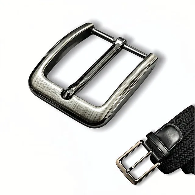 Main image of Men's Needle Pin Belt Buckle Replacement, Zinc Alloy, Gunmetal Finish, Single Prong Square, 1.5 Inch, for Casual and Dress Belts