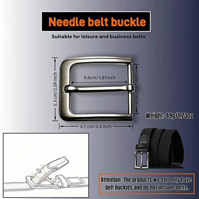 Alt view image 2 of 7 - Men's Needle Pin Belt Buckle Replacement, Zinc Alloy, Gunmetal Finish, Single Prong Square, 1.5 Inch, for Casual and Dress Belts
