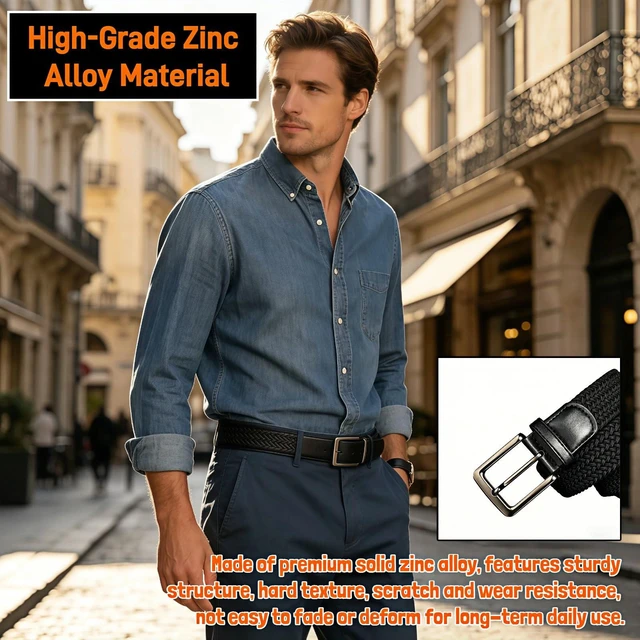 Alt view image 4 of 7 - Men's Needle Pin Belt Buckle Replacement, Zinc Alloy, Gunmetal Finish, Single Prong Square, 1.5 Inch, for Casual and Dress Belts