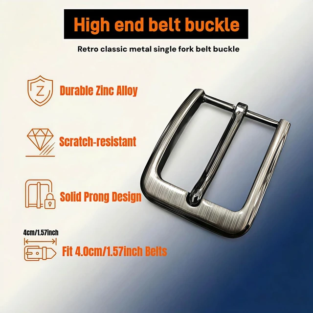 Alt view image 7 of 7 - Men's Needle Pin Belt Buckle Replacement, Zinc Alloy, Gunmetal Finish, Single Prong Square, 1.5 Inch, for Casual and Dress Belts