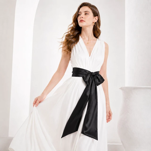 Alt view image 3 of 7 - Black Sash Satin Belt, Long Wide Dress Bridal Sash, Self-tie Bow for Wedding Special Occasion(4 x 98.4inch)