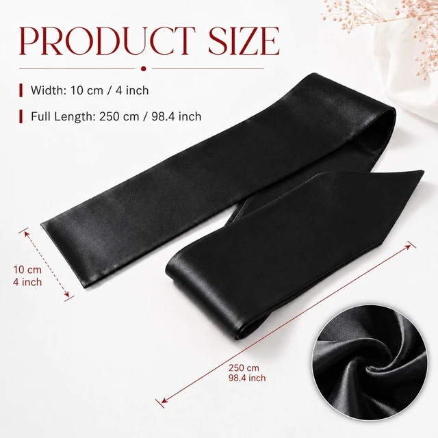 Alt view image 2 of 7 - Black Sash Satin Belt, Long Wide Dress Bridal Sash, Self-tie Bow for Wedding Special Occasion(4 x 98.4inch)