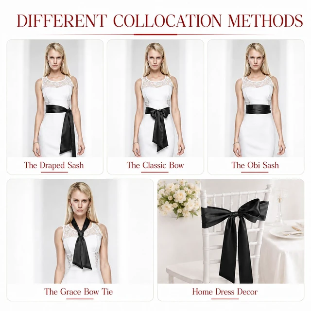 Alt view image 6 of 7 - Black Sash Satin Belt, Long Wide Dress Bridal Sash, Self-tie Bow for Wedding Special Occasion(4 x 98.4inch)