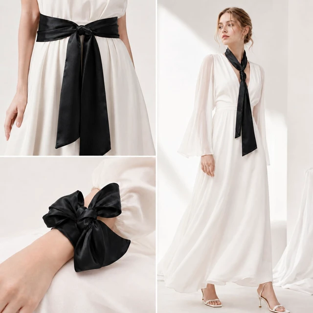 Alt view image 5 of 7 - Black Sash Satin Belt, Long Wide Dress Bridal Sash, Self-tie Bow for Wedding Special Occasion(4 x 98.4inch)