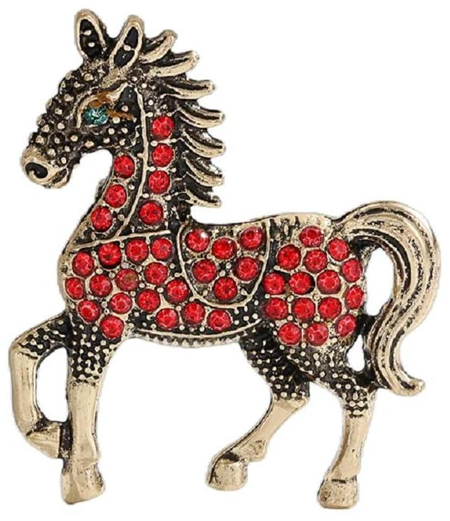 Main image of Rhinestone Horse Brooch Cute Horse Enamel Brooch Pin Colorful Animal Lapel Pins for Pony Animal Lover New Year Decors (Red B)