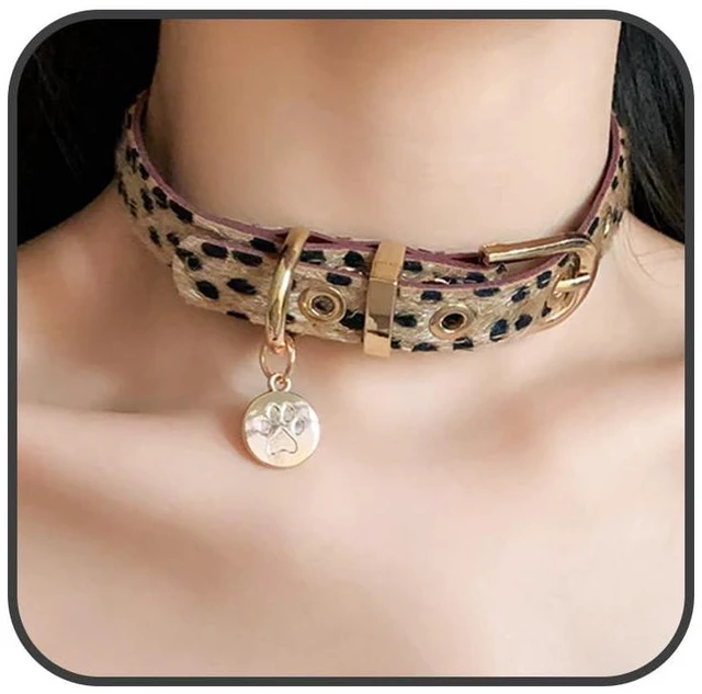 Main image of PU Simulated Leather Punk Choker Necklaces Leopard Print Necklace Wrap Suede Neck Chain Choker Goth Vintage Animal Print Choker Adjustable Collar Necklace for Women Party Jewelry (Brown) (Brown)