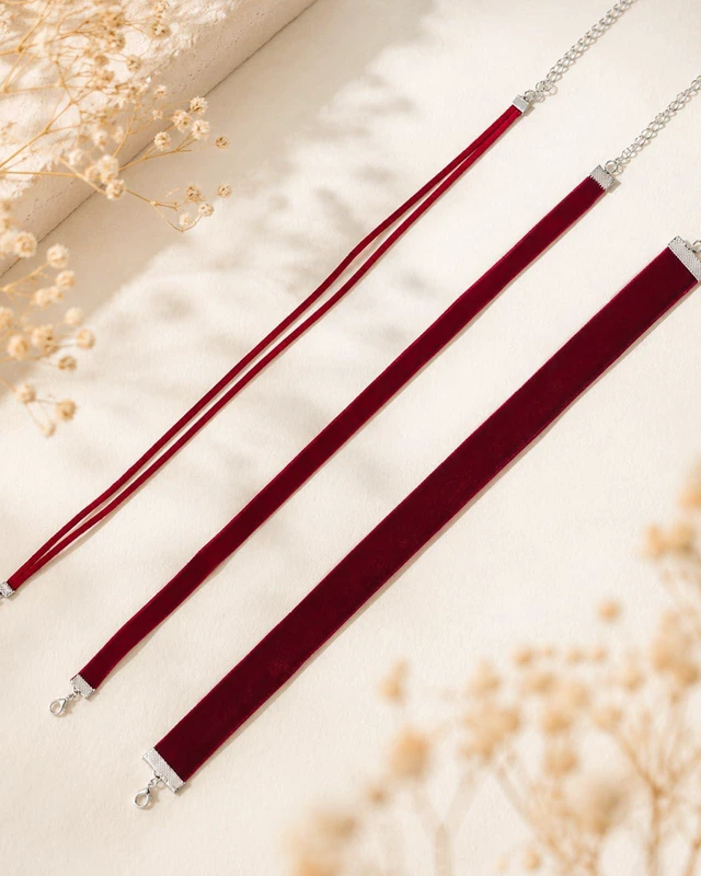 Alt view image 2 of 6 - 3pcs Red Choker Necklace for Women Red Velvet Choker Set Layered Chokers Necklaces Classic Chokers for Women Adjustable Gothic Collar Necklace for Party Cosplay Christmas Birthday Jewelry Gifts-3R