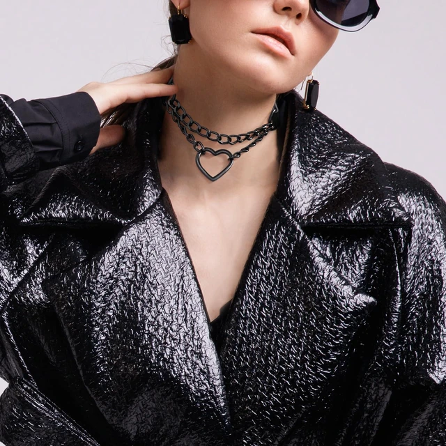 Alt view image 3 of 5 - Ronglry Goth Heart Choker Necklace for Women Black Leather Choker Collar Gothic Punk Grunge Emo Chokers Necklaces Accessories Sexy Chokers Collar for Women Goth Outfits Jewelry Gift-silver heart