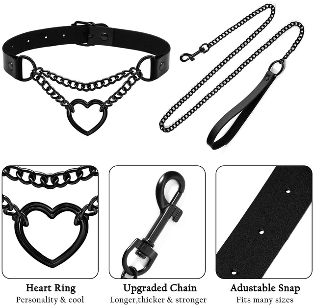 Alt view image 2 of 5 - Ronglry Goth Heart Choker Necklace for Women Black Leather Choker Collar Gothic Punk Grunge Emo Chokers Necklaces Accessories Sexy Chokers Collar for Women Goth Outfits Jewelry Gift-silver heart