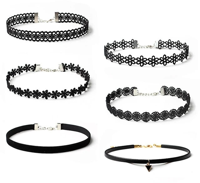 Main image of YEEQIN Black Velvet Choker Necklaces Set - Classic Gothic Tattoo Lace Chokers (6PCs)