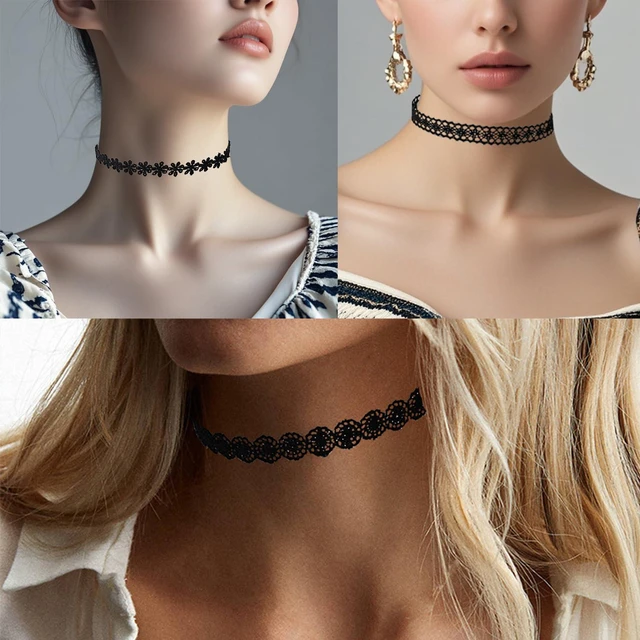 Alt view image 2 of 3 - YEEQIN Black Velvet Choker Necklaces Set - Classic Gothic Tattoo Lace Chokers (6PCs)