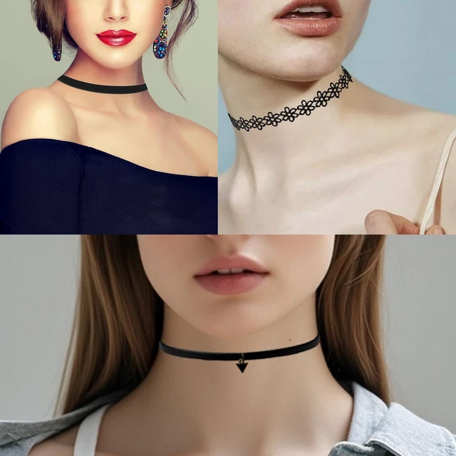 Alt view image 3 of 3 - YEEQIN Black Velvet Choker Necklaces Set - Classic Gothic Tattoo Lace Chokers (6PCs)